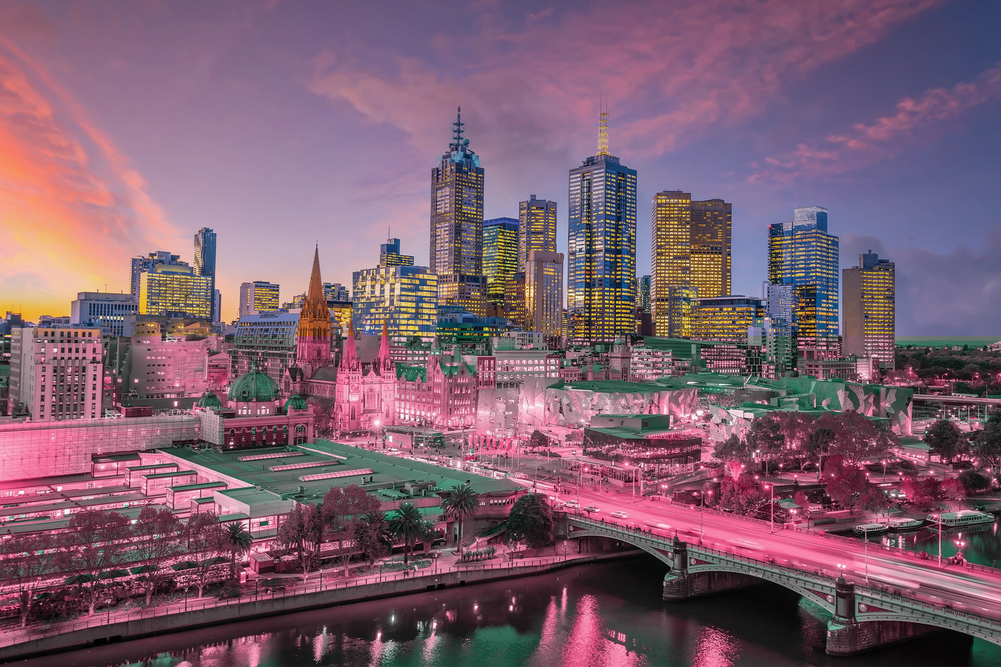 Melbourne city skyline at twilight