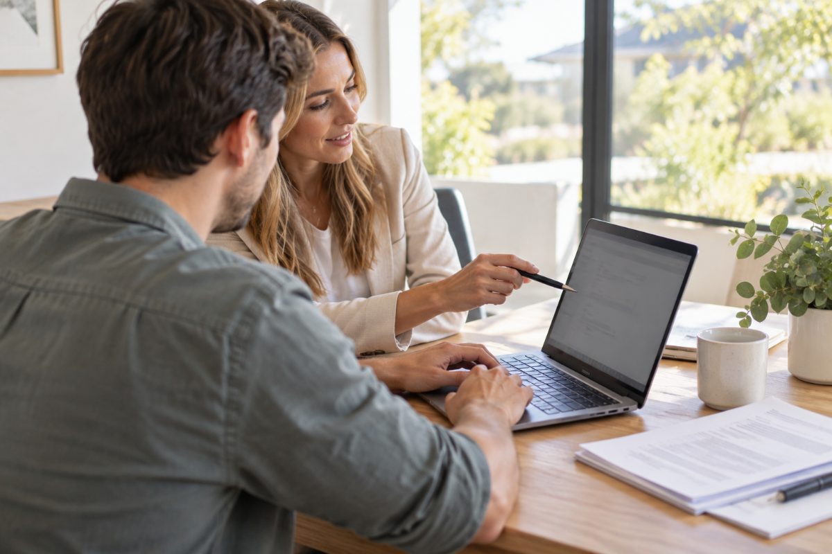First home buyer completing a grant application with a mortgage broker
