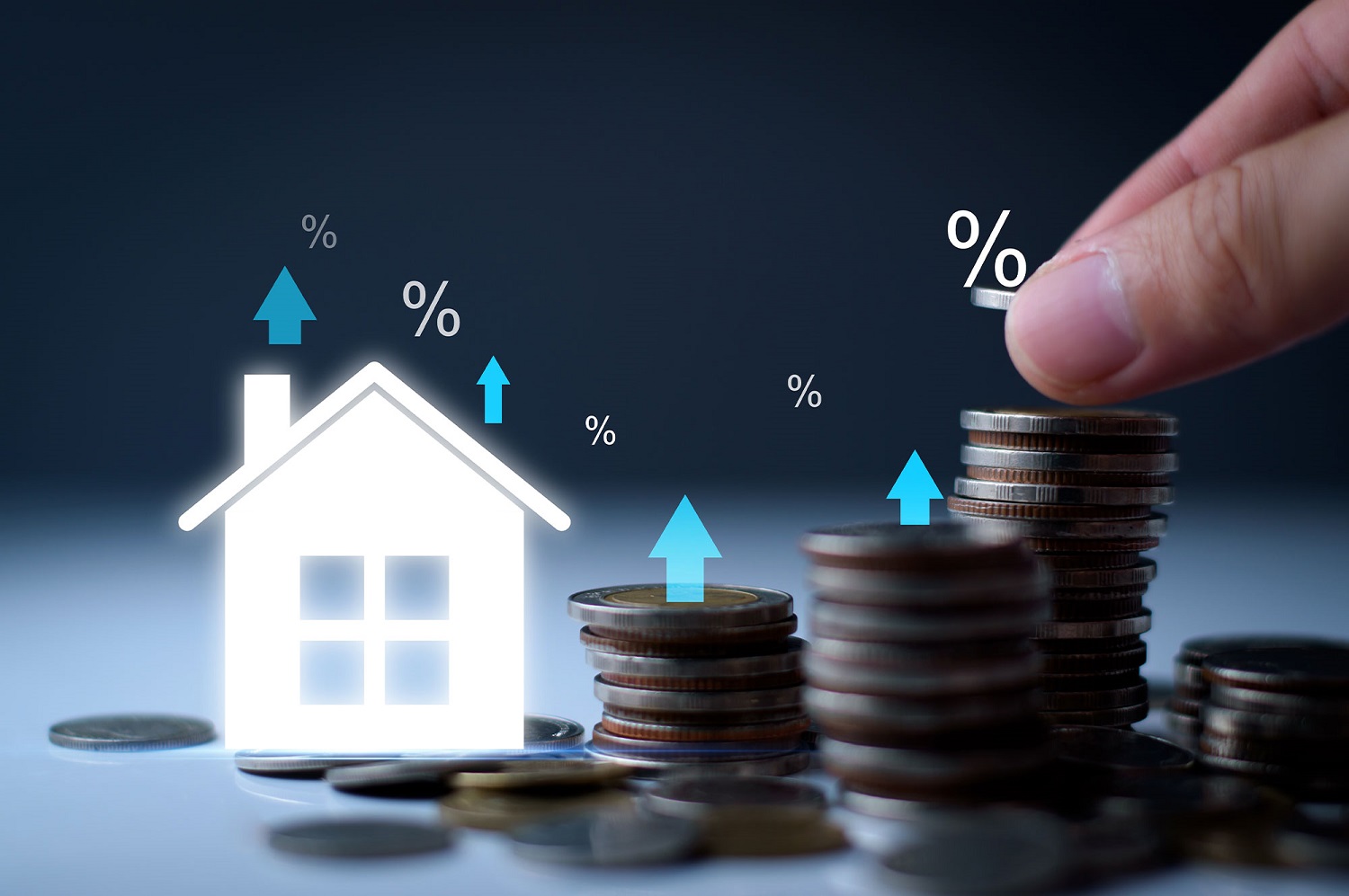 Rising interest rate blocks representing trends in the Australian housing loan market and property finance growth.