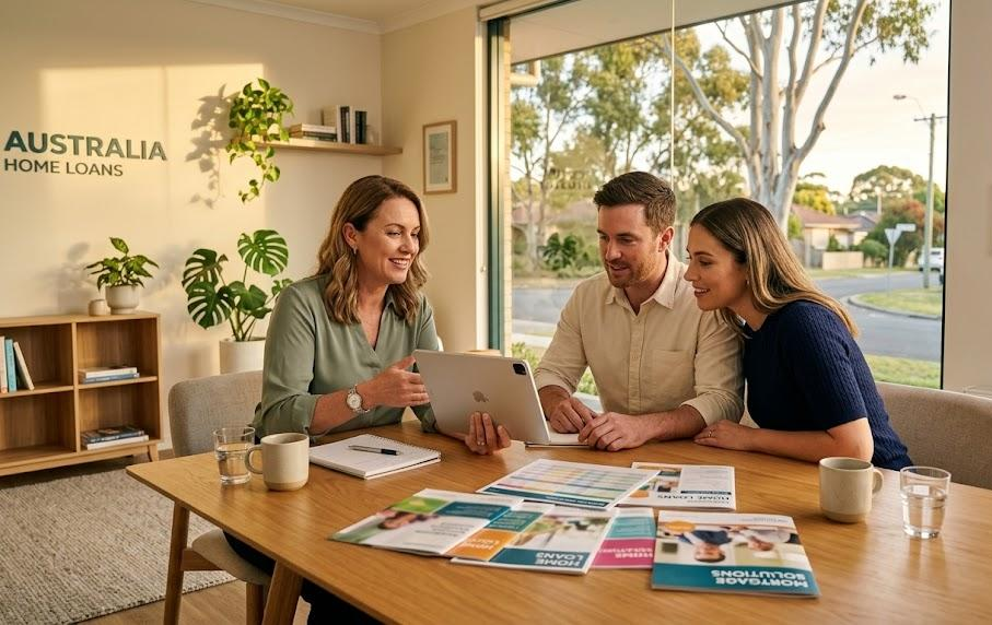 Mortgage broker discussing Australian home loan options with overseas property buyers.