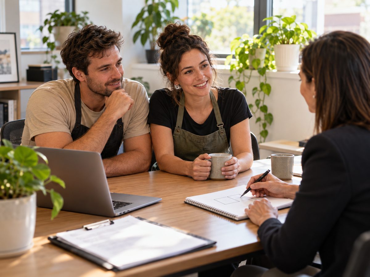 Cafe owners getting business structure advice from their accountant