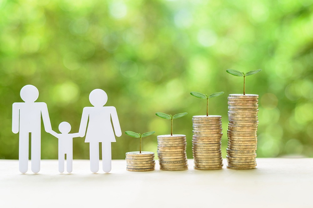 Family wealth growth concept showing coin stacks and plants representing property investment through a trust in Australia.