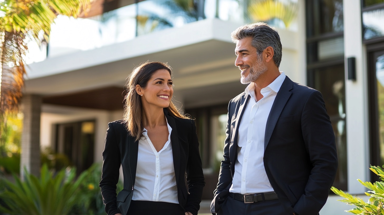 Property professionals discussing home buying options with first home buyers using a low deposit home loan in Australia.