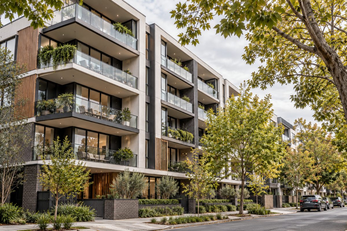 Mid-rise apartment building in Melbourne where strata insurance covers the building