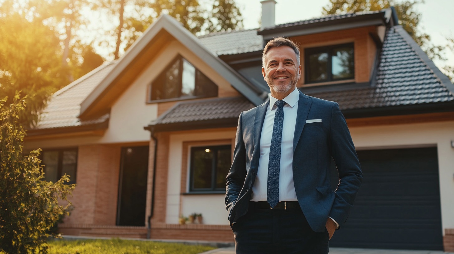 Property investor standing in front of a positively geared investment property generating rental income in Australia.