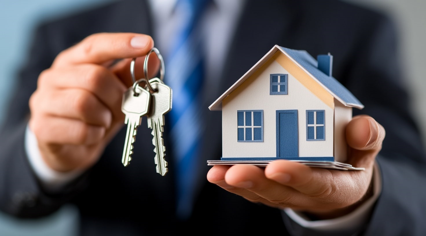 Holding house keys and property model after securing a rental property loan in Australia.
